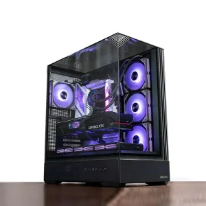 MicroATX Mid Tower Steel PC Case with Multi-Sided Glass Side Panel Quick Release Design Audio Front Ports