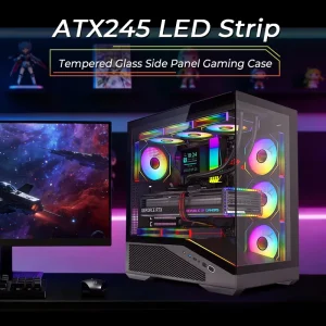 Mid Tower ATX Gaming Case with Tempered Glass Front Side Cooling Holes 360mm Top Radiator Support in Stock with Ports