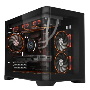 Mid Tower ATX Gaming PC Case with LCD Side Glass White Acrylic Cooling