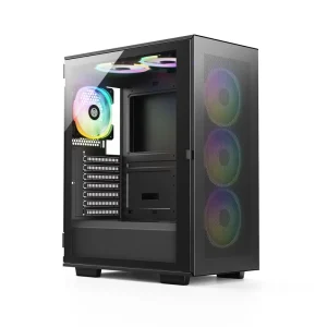 Mid Tower ATX Tempered Glass Plastic & Steel Computer Case with Water Cooling System and 3 Fans for PC Gamers