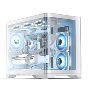 Mid Tower Aluminum Alloy Gaming PC Case with Power Supply for MicroATX Mini-ITX Computers