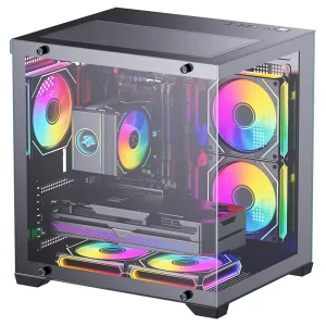 Mid-Tower Aluminum Gaming PC Case Aquarium Style with 240mm Radiator Support and Tempered Glass