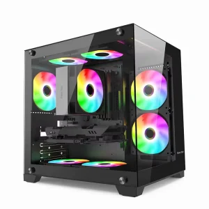 Mid Tower Black and White Steel Gaming PC Case with Side Window, USB-C, HD Audio and MicroATX/ITX Support