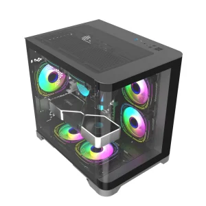 Mid Tower Desktop PC Case Arc Glass White Micro ATX Cooling Gaming Computer Case