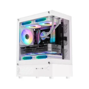 Mid Tower Gaming MicroATX PC Case with Tempered Glass Side Panel, Steel Front, and 240mm Water Cooling Support