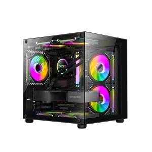 Mid Tower Gaming PC Case Curved Front Panel Full View Gaming Computer Cases Support 240mm Liquid Cooler M ATX PC Case Computer