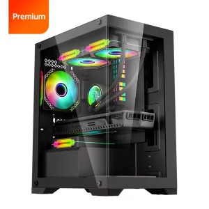 Mid Tower Gaming PC Case, M-ATX Mini-ITX, Tempered Glass, Black