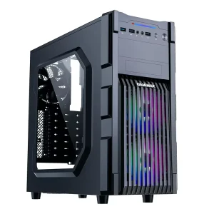 Mid Tower Gaming PC Case with FRGB Fans ATX Power Supply USB Ports Bottom Loaded