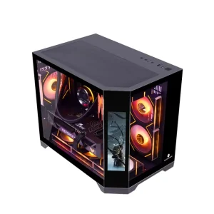 Mid-Tower MATX Gaming PC Case with USB 3.0, Tempered Glass, and LCD Screen