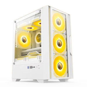 Mid-Tower MicroATX Gaming Computer Case with Tempered Glass Side Panel and Power Supply
