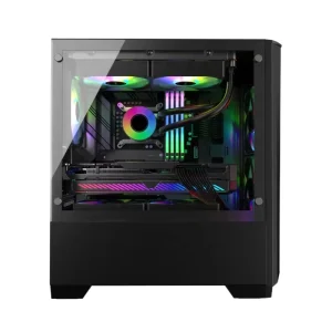 Mid Tower MicroATX Gaming PC Case Side Panel Window for Prebuilt Computers Steel Plastic Construction Multiple Cooling Ports