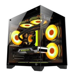 Mini-ITX/Micro-ATX Gaming Computer Case, Dual Tempered Glass Panels, Full-View
