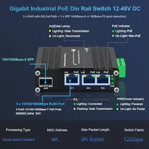 Mini Industrial 3-Port Gigabit PoE Switch DC12V-48V to DC48V Voltage Booster Hardened RJ45 for IP Camera and VoIP Phone