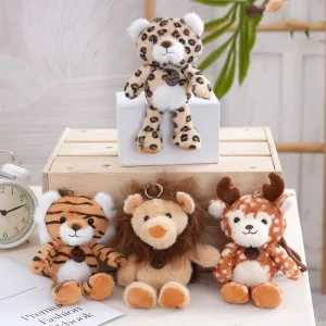 Mini Tiger Lion Deer Leopard Plush Keychain Charm Soft Stuffed Animal Toy Pendant
