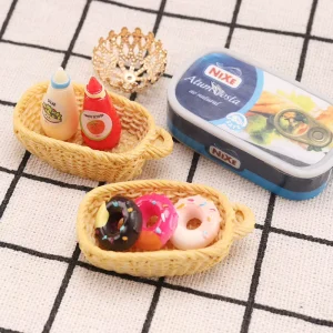 Miniature Food Toy Donut 7 piece Set Mini Model Basket Salad Tomato Sauce 1 12 Model Dollhouse