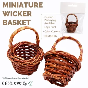 Miniature Wicker Basket Dollhouse Accessories 1:12 Scale Handwoven Natural Rattan Mini Tote Bag Fairy Garden Toy DIY