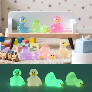 Miniatures Glow in the Dark Lazy Duck Luminous Mini Resin Duck Figurines for Fairy Garden Dollhouse Aquarium & DIY Crafts Decor