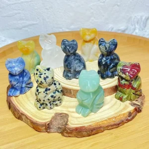Mixed Natural Stone Figurines 1.5 Inch Mini Cat Carvings Crystal Animal for Decoration Crafts