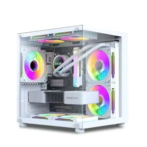 Modern Computer Cabinet Tempered Glass Atx Pc case Gaming Support Rgb Fans and Water Cooler