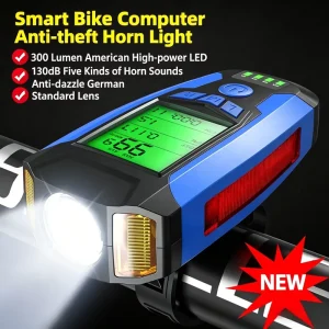Multifunctional Bicycle Computer with Headlight Horn Anti-Glare Rechargeable Bike Light