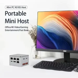 N5105 Mini PC, 8GB DDR4, 4 Ethernet Ports, HDMI, WiFi, TPM 2.0, Metal Case, Cooling Fan