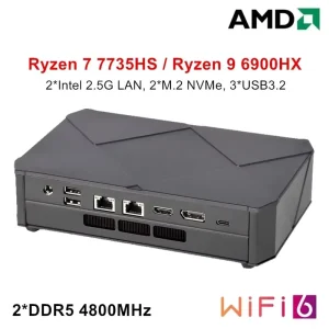 NUC Mini PC AMD R9 7940HS/6900HX R7 7840HS/7735HS Gaming Computer 8K HTPC with Dual 2.5G LAN