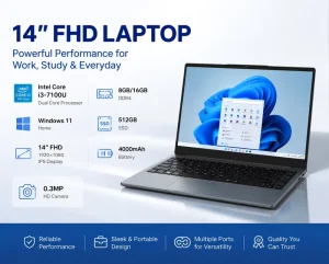New 14 Inch Laptop Computer Intel Core I3 7100U 16GB RAM 512GB SSD FHD 1920×1080 Display Windows 11 Business Office Notebook PC