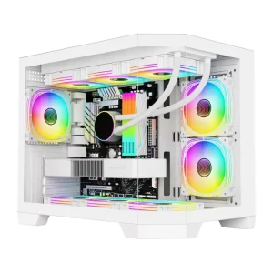 New Arrival White ATX MATX PC Computer Chassis Mid Full Tower Gaming Cases with Glass Side Panel and M ATX Power Supply