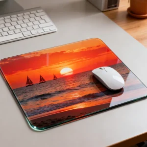New Professional Custom Photovoltaic Tempered Glass Mouse Pad for Gaming E sports Frosted Pattern Printed Waterproof
