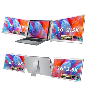Newly Published 2.5K Portable Tri Screen Monitor 16 Inch Travel friendly Gaming Laptop Monitor Fits 12 18.5 Inch Devices