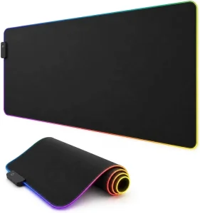 Non Slip Rubber Base Customizable RGB LED Colorful Lighting Waterproof Surface Rectangular Gaming Mouse Pad