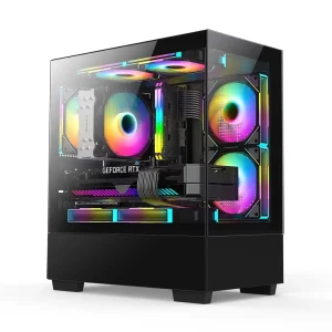 OEM 270 Degree Two Sided TG Glass Gaming Computer Mid Tower Case Side Panel Window M ATX Mini ITX Steel Construction 180mm PSU