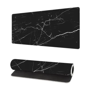 OEM Large Black Marble Design Natural Rubber Gaming Mouse Pad Full Desk XL Extended Waterproof Smooth Surface Stitched Edges