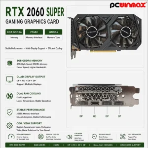 OEM RTX 2060 Super 8GB GDDR6 256-Bit Dual-Fan Gaming GPU 8-Pin Graphics Card for Custom Desktop Systems