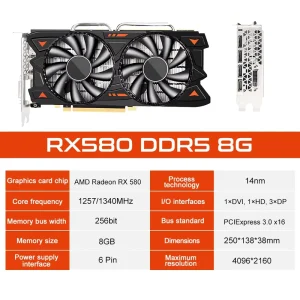 OEM RX580 Graphics Card GDDR5 8GB RX580 2 Fan Cooling Gaming Computer Video Card Computer GPU Desktop Gaming VGA Card