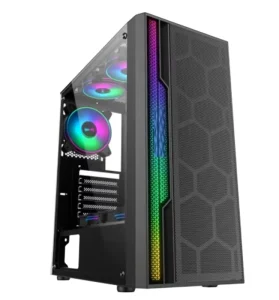 Office Desktop PC Tower Case with Full Tempered Glass Panoramic Panel