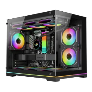 Panoramic Gaming Computer Case Micro ATX Dual Glass Chassis Support 9 Fans 360mm Water Cooling Factory OEM