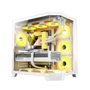 Panoramic PC Case Mid Tower ATX Gaming Computer with Aluminum Alloy Tempered Glass Fish Tank Style