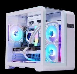 Panoramic PC Case with Temperature Display and 5 Fan Slots for MATX ITX Computer Case Gaming Cabinet