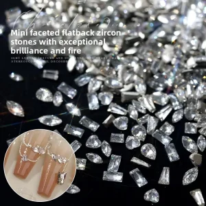 Paso Sico Nail Art Embellishments Beveled Edge Zircon Mini Flat Back Rhinestones Translucent White Horse Eye Drops