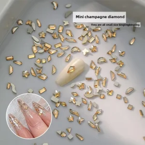 Paso Sico Nail Art Embellishments Champagne Colored Mini Irregular Shaped Flatback Rhinestone Glass Crystal Super Glittering