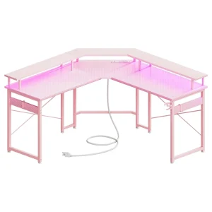 Pink Large L-Shape RGB LED Gaming Computer Desk
