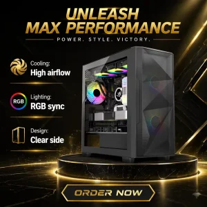 Plastic SPCC MicroATX Gaming PC Case, Mid Tower, with Power Supply and Side Panel Window