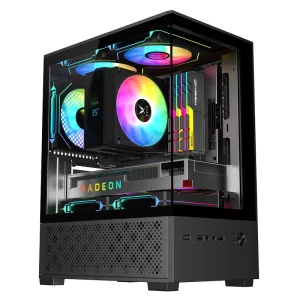 Python Micro-ATX Mid-Tower PC Case with 270° Full-View Tempered Glass and 4 Expansion Slots