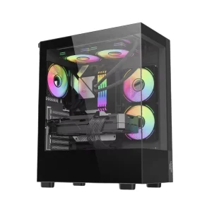 Quick Detached TG Glass Aluminum Alloy Custom Logo Sea View Computer PC Gamer Case Black MATX Mid Tower Gaming Cabinet