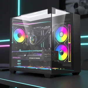 Quiet Prebuilt Desktop PC with Tempered Glass Intel Core i3/i5 Customizable for Home & Office Use