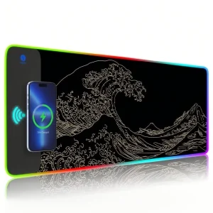 RGB Charging Gaming Mouse Pad with Wireless Charger RGB LED Backlit XXL Large Mouse Mat with Phone Stand for Computer Laptop