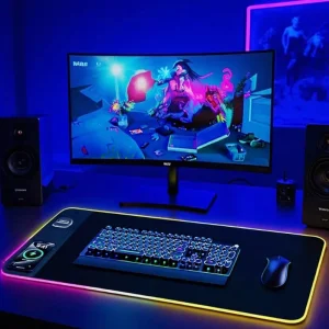 RGB Gaming Mouse Pad Custom Image Gaming Desk Mat with Wireless Charger Stand for PC Laptop