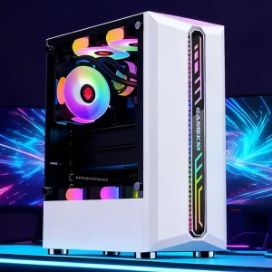 RGB Light Bar ATX Mid Tower Case Tempered Glass Water Cooled DIY Gaming Power Supply