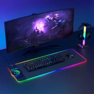 RGB Mouse Pad with Wireless Charger 15W Quick Charge Non Slip Ultra Smooth Surface Keyboard Mat for PC Gaming Mousepad